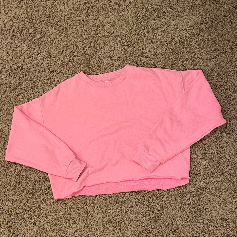 Cropped American Eagle Neon Pink Crewneck